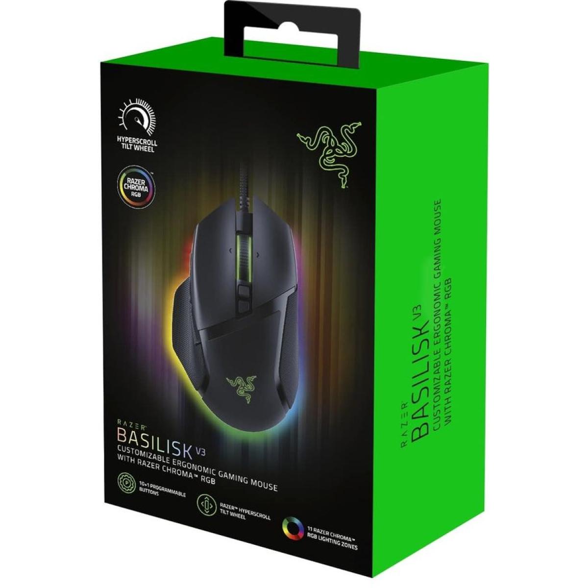 Razer Basilisk V3 Chroma RGB Wired Gaming Mouse, 11 Programmable Buttons, HyperScroll Tilt Wheel, 26K Optical Sensor - Black
