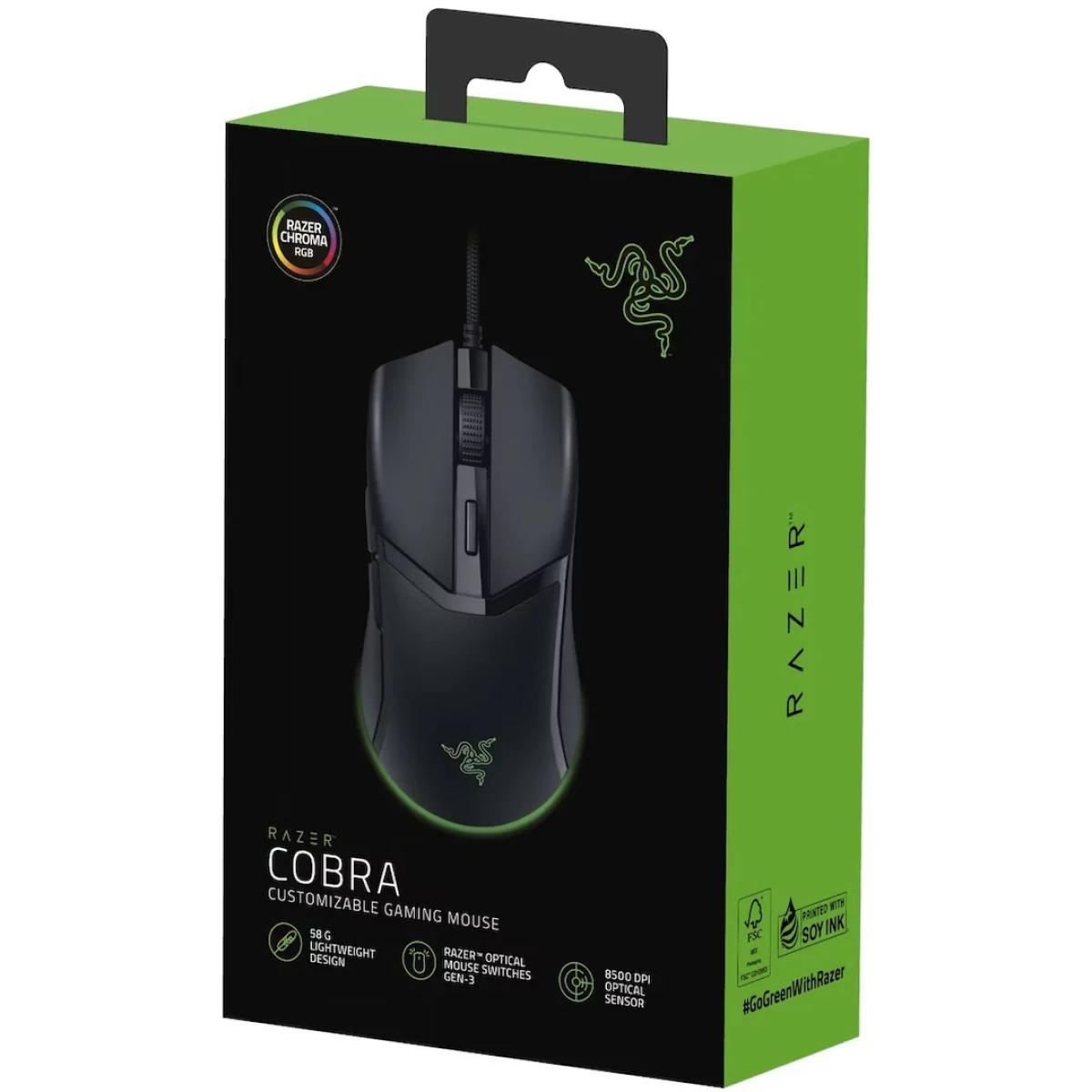 Razer Cobra Chroma RGB Lightweight Wired Gaming Mouse 58g Lightweight Design w/Gen-3 Optical Switches Precise 8500 DPI Optical Sensor- Black