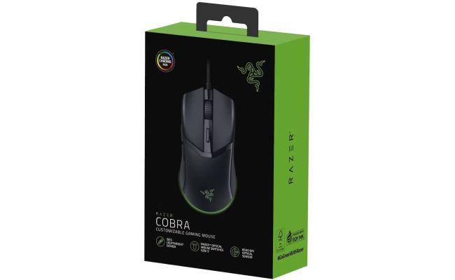 Razer Cobra Chroma RGB Lightweight Wired Gaming Mouse 58g Lightweight Design w/Gen-3 Optical Switches Precise 8500 DPI Optical Sensor- Black
