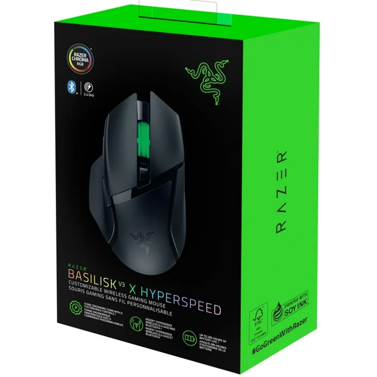 Razer Basilisk V3 X HyperSpeed Chroma RGB Wireless+Bluetooth Gaming Mouse, 7 Programmable Buttons, HyperSpeed Wireless, 5G Advanced 18K Optical Sensor - Black