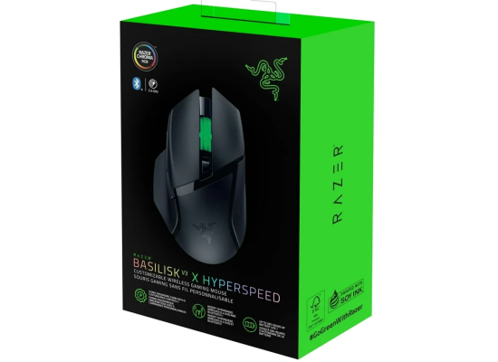 Razer Basilisk V3 X HyperSpeed Chroma RGB Wireless+Bluetooth Gaming Mouse, 7 Programmable Buttons, HyperSpeed Wireless, 5G Advanced 18K Optical Sensor - Black