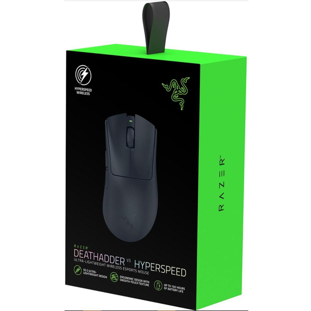 Razer DeathAdder V3 HyperSpeed Wireless Lightweight Optical Gaming Mouse, 26K DPI, Up To 100Hr Battery Life w/ Mechanical Switches, USB-C Charging & 8 Programmable Controls - Black