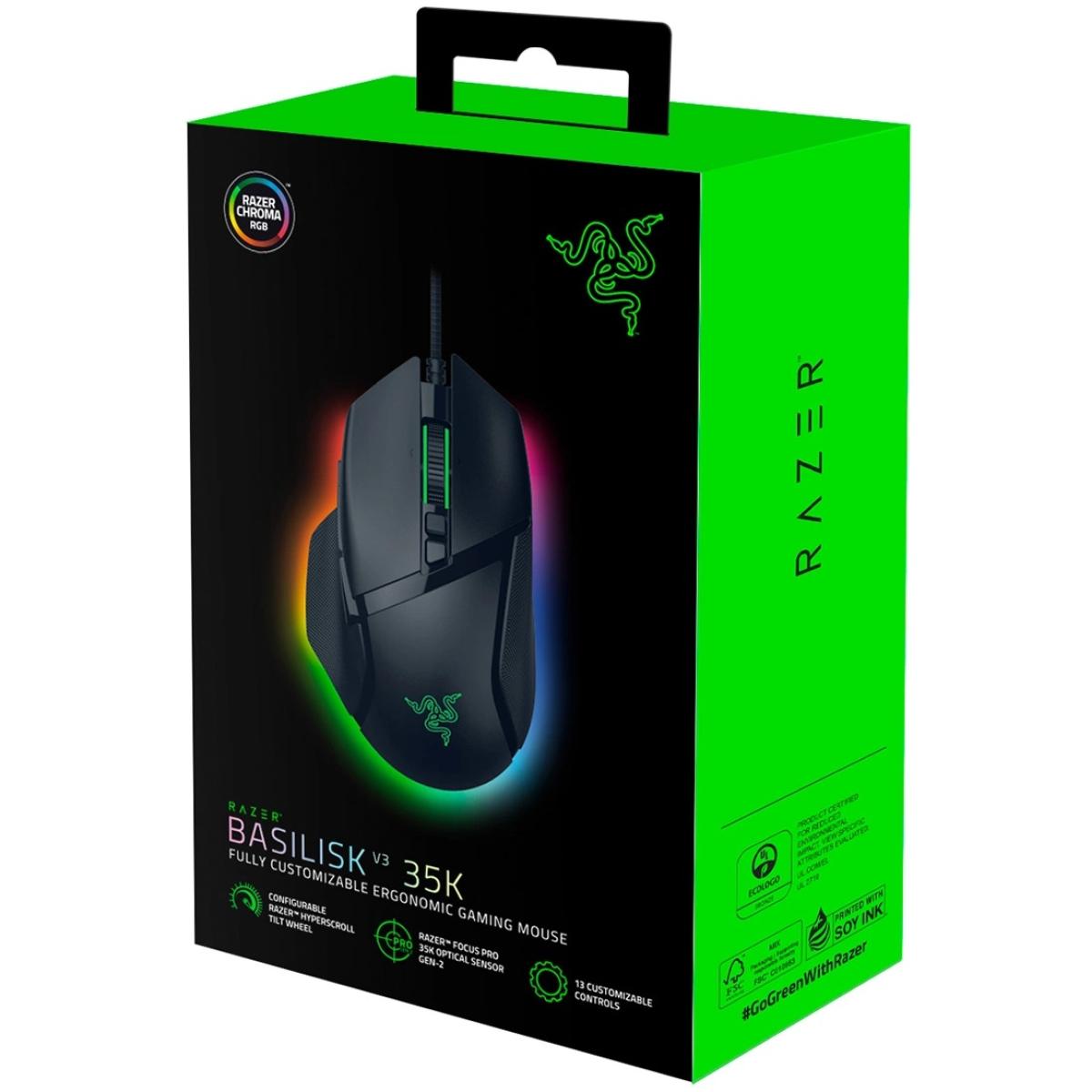 Razer Basilisk V3 35K Chroma RGB Wired Gaming Mouse, 13 Customizable Controls, HyperScroll Tilt Wheel, 35K Optical Sensor - Black