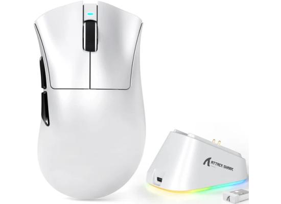 ATTACK SHARK V3 Pro Ultra-Light Wireless Gaming Mouse,PAW3311 Sensor, 500mAh, 62g, 25KDPI 2.4G/BT/USB-C Rechargeable Wireless Mouse with 5 Programmable Buttons for Laptop,PC,Mac Gamer (White)