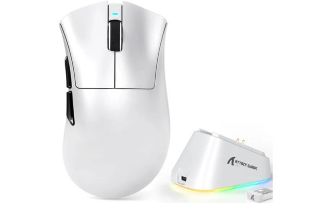 ATTACK SHARK V3 Pro Ultra-Light Wireless Gaming Mouse,PAW3311 Sensor, 500mAh, 62g, 25KDPI 2.4G/BT/USB-C Rechargeable Wireless Mouse with 5 Programmable Buttons for Laptop,PC,Mac Gamer (White)