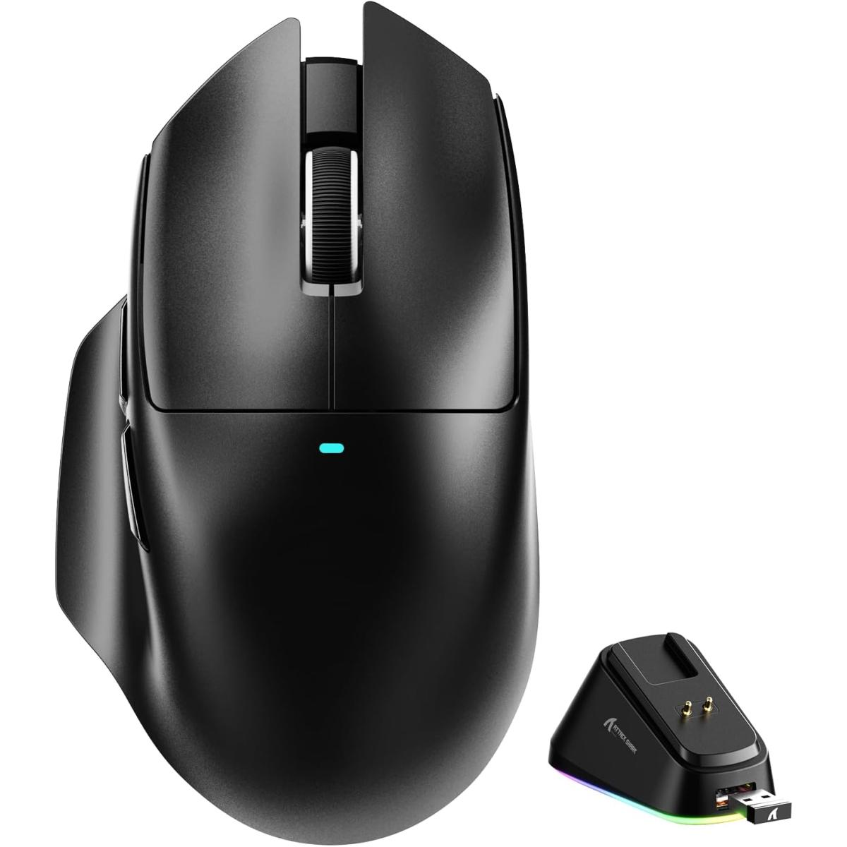 ATTACK SHARK V6 65g Wireless Gaming Mouse with RGB Magnetic Charging Dock,BT/2.4GHz Wireless/Wired Mouse 1K Polling,PixArt PAW3311 Sensor,25000DPI,Office Gamer Mice for PC/Win/Mac(Black)