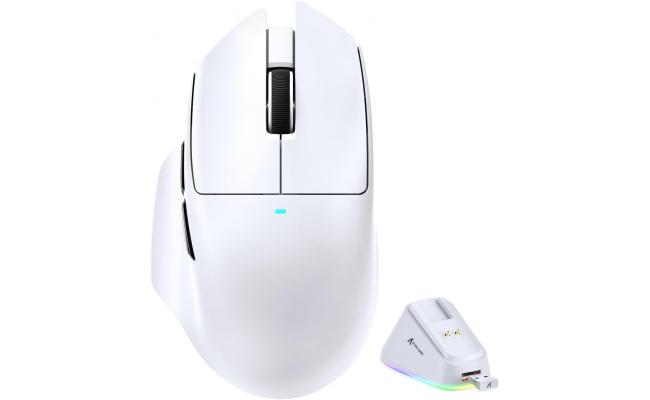 ATTACK SHARK V6 65g Wireless Gaming Mouse with RGB Magnetic Charging Dock, BT/2.4G Wireless/Wired Mouse 1K Polling, PixArt PAW3311 Sensor, 25K DPI, Programmable Gamer Mice for PC/Win/Mac (White)