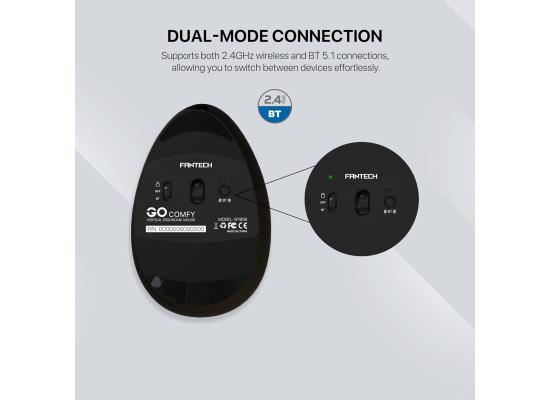 Fantech Comfy W195R Vertical Ergonomic Wireless Mouse – Silent Clicks, 2.4GHz & Bluetooth, Office & Home Use (Black)