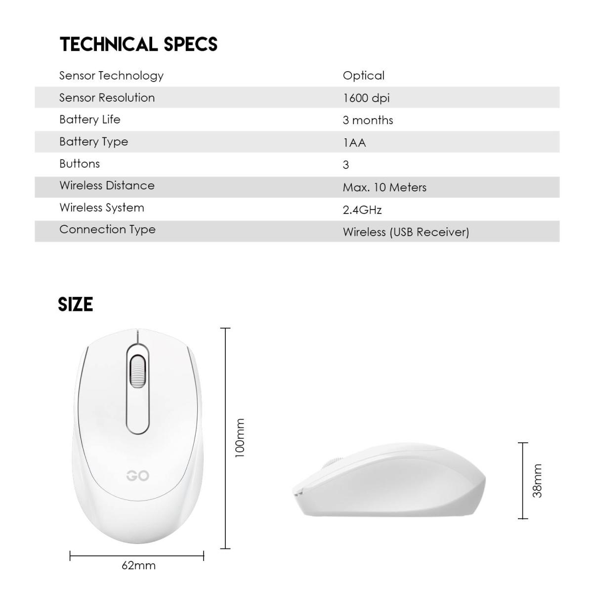 FANTECH GO W603 Wireless Mouse 2.4 Ghz Silent Click 1600 DPi White