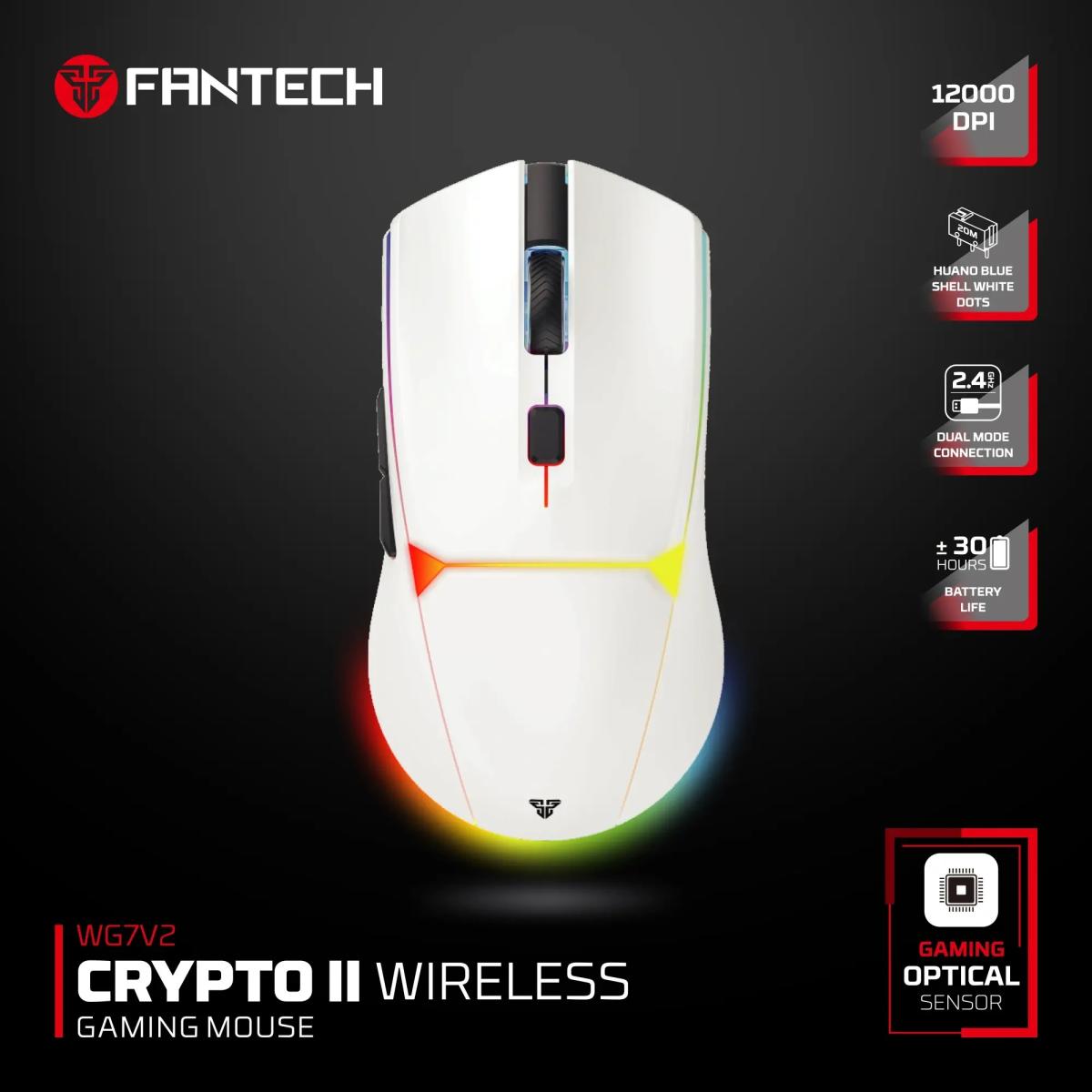 FANTECH WG7V2 CRYPTO II Wireless Gaming Mouse - White, Switch Lifetime: 20 Million Clicks Sensor: Optical Gaming Sensor DPI (Max): 12000 DPI-White