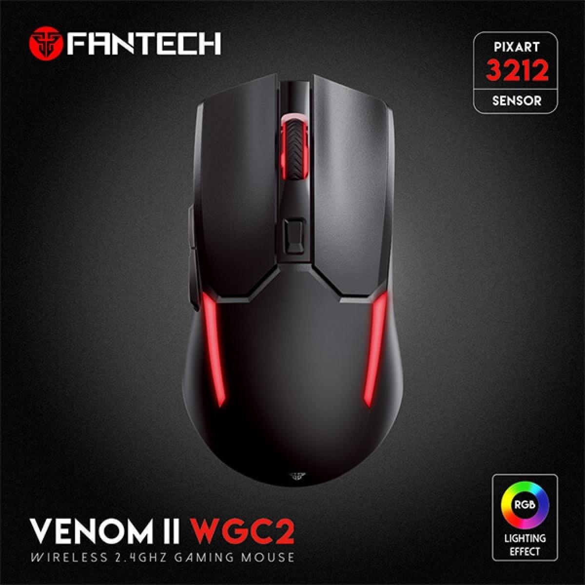 FANTECH VENOM II WGC2 RGB (Vibe Edition Black) 2.4GHz Wireless Gaming Mouse w/ Optical Sensor, Up To 4000 DPI, Rechargeable 400mAh Battery