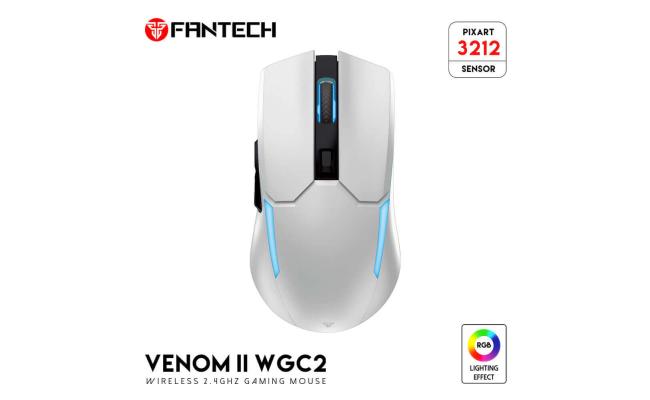 FANTECH VENOM II WGC2 RGB (Vibe Edition White) 2.4GHz Wireless Gaming Mouse w/ Optical Sensor, Up To 4000 DPI, Rechargeable 400mAh Battery