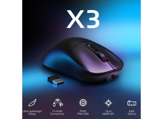 ATTACK SHARK X3 Wireless Gaming Mouse, 49g Ergonomic Computer Mouse, Triple Modes PAW3395 26K DPI Optical Sensor, 200h Battery Life, Programmable Buttons, Gaming Accessories for PC/Laptop/Mac (Black)