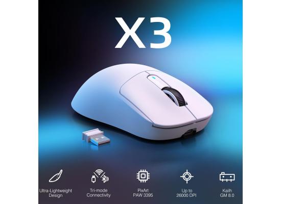ATTACK SHARK X3 Wireless Gaming Mouse, 49g Ergonomic Computer Mouse, Triple Modes PAW3395 26K DPI Optical Sensor, 200h Battery Life, Programmable Buttons, Gaming Accessories for PC/Laptop/Mac (White)