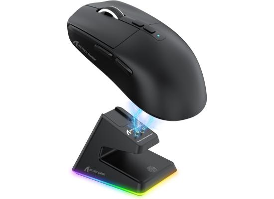 ATTACK SHARK X6 Lightweight Wireless Gaming Mouse with RGB Backlight Charging Base,Tri-Mode Wired/2.4GHz/BT5.2,26K DPI, PAW3395 Optical Sensor,HUANO Switch,5programmable Buttons,PC/Mac(Black)