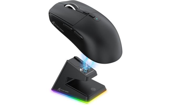 ATTACK SHARK X6 Lightweight Wireless Gaming Mouse with RGB Backlight Charging Base,Tri-Mode Wired/2.4GHz/BT5.2,26K DPI, PAW3395 Optical Sensor,HUANO Switch,5programmable Buttons,PC/Mac(Black)