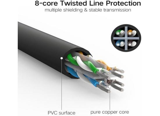 UGREEN  Cat 6 U/UTP Lan Cable with Gold-Plated conductor, 8-Core Twisted-Pair & Data Transmission Up to 1000MBPS - NW102-20160, 2M,Black