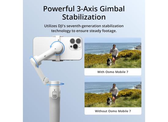 DJI Osmo Mobile 7 Gimbal Stabilizer for iPhone, Android, Built-in Tripod, Ultra-Light, Comfortable Grip, 3-Axis Phone Gimbal, ActiveTrack 7.0, ShotGuides, One-Tap Edit, 10hrs Use, Phone Charging