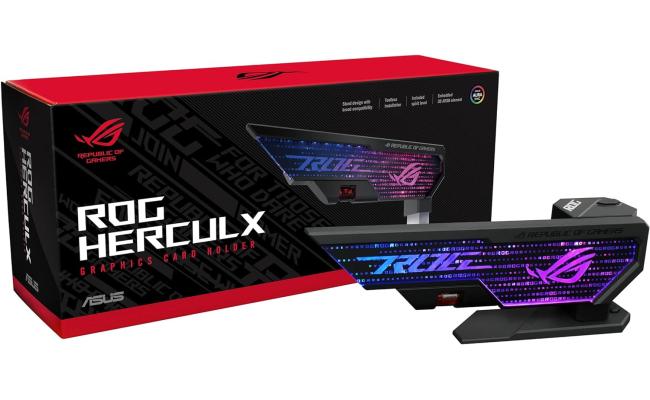 ASUS ROG Herculx Graphics Card Anti-Sag Holder Bracket (Solid Zinc Alloy Construction, Easy Toolless Installation, Included Spirit Level, Adjustable Height, Wide Compatibility, Aura Sync RGB