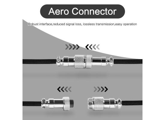 ATTACK SHARK C01 PRO Coiled Keyboard Cable, Custom Coiled USB C Cable for Mechanical Gaming Keyboard,Type-C to USB-A Metal Aviator Cable,Double-Sleeved Braided Charging Keyboard Cable for Mac,PC-Black