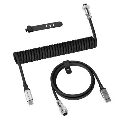 ATTACK SHARK C01 PRO Coiled Keyboard Cable, Custom Coiled USB C Cable for Mechanical Gaming Keyboard,Type-C to USB-A Metal Aviator Cable,Double-Sleeved Braided Charging Keyboard Cable for Mac,PC-Black