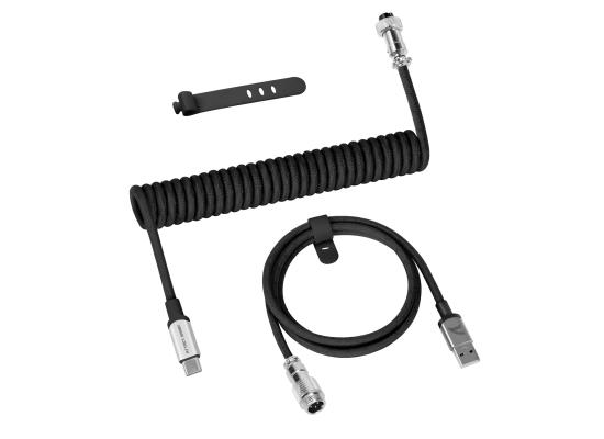 ATTACK SHARK C01 PRO Coiled Keyboard Cable, Custom Coiled USB C Cable for Mechanical Gaming Keyboard,Type-C to USB-A Metal Aviator Cable,Double-Sleeved Braided Charging Keyboard Cable for Mac,PC-Black