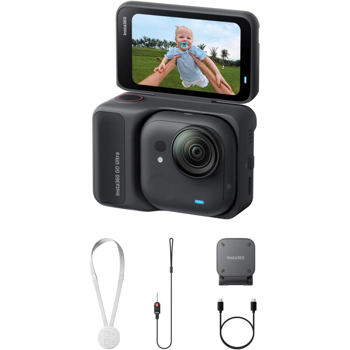Insta360 GO Ultra Standard Bundle Midnight Black - Tiny Hands-Free 4K Cam, Lightweight & Portable, Low Light Excellence, Mount Anywhere, FlowState Stabilization, 200 Min Battery Life, Midnight Black