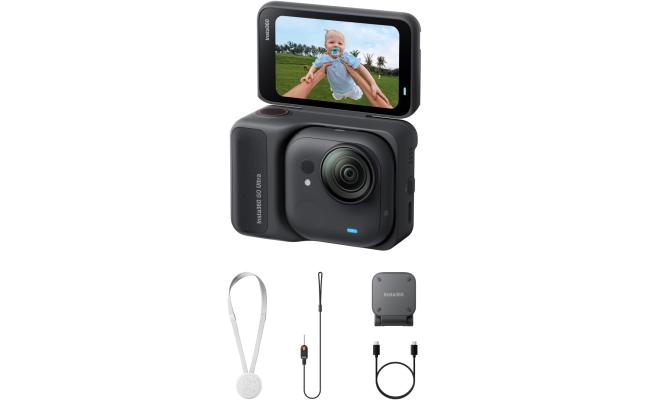 Insta360 GO Ultra Standard Bundle Midnight Black - Tiny Hands-Free 4K Cam, Lightweight & Portable, Low Light Excellence, Mount Anywhere, FlowState Stabilization, 200 Min Battery Life, Midnight Black