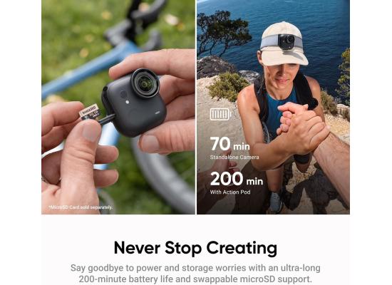 Insta360 GO Ultra Standard Bundle Midnight Black - Tiny Hands-Free 4K Cam, Lightweight & Portable, Low Light Excellence, Mount Anywhere, FlowState Stabilization, 200 Min Battery Life, Midnight Black