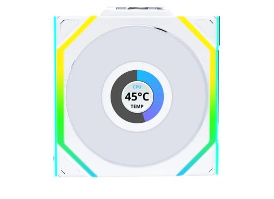 Lian Li UNI FAN SL Wireless LCD 120 (Reverse Blade) Single w/ Dual Zone ARGB, High Performance, 1.6" IPS Full color LCD Display, Daisy-Chain Style, 2.4 GHz Wireless Receiver (Included) - White