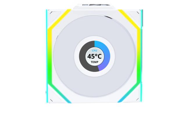 Lian Li UNI FAN SL Wireless LCD 120 (Reverse Blade) Single w/ Dual Zone ARGB, High Performance, 1.6" IPS Full color LCD Display, Daisy-Chain Style, 2.4 GHz Wireless Receiver (Included) - White