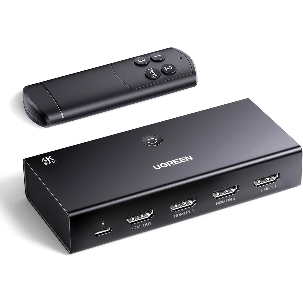 UGREEN HDMI Switch 4K@60Hz, 3 in 1 Out HDMI Splitter with Remote Support 3D HDR Dolby Atmos HDCP2.2