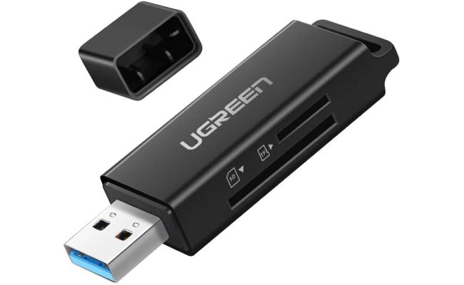 UGREEN SD Card Reader - Portable USB 3.0 Dual Slot Flash Memory Card Adapter Hub for SDXC, SDHC, MMC, RS-MMC, TF, Micro SDXC, Micro SDHC UHS-I for Mac, Windows, Linux, Chrome PC, Laptop