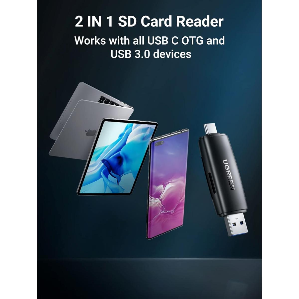 UGREEN SD Card Reader - Portable USB 3.0 Dual Slot Flash Memory Card Adapter Hub for SDXC, SDHC, MMC, RS-MMC, TF, Micro SDXC, Micro SDHC UHS-I for Mac, Windows, Linux, Chrome PC, Laptop UGREEN SD Card Reader - Portable USB 3.0 Dual Slot Flash Memory Card Adapter Hub for SDXC, SDHC, MMC, RS-MMC, TF, Micro SDXC, Micro SDHC UHS-I for Mac, Windows, Linux, Chrome PC, Laptop