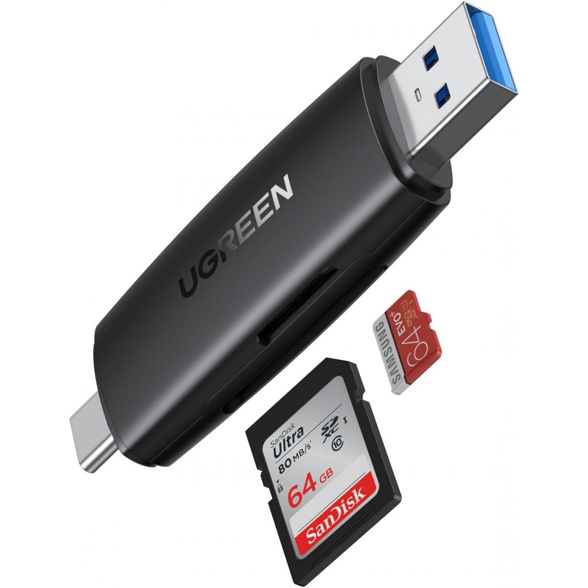 UGREEN SD Card Reader - Portable USB 3.0 Dual Slot Flash Memory Card Adapter Hub for SDXC, SDHC, MMC, RS-MMC, TF, Micro SDXC, Micro SDHC UHS-I for Mac, Windows, Linux, Chrome PC, Laptop