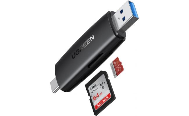 UGREEN SD Card Reader, USB 3.0 & USB C External Memory Card Adapter for SD/Micro SD/TF/SDHC/SDXC/MMC/UHS-I, Compatible with iPhone 15 Pro Max, MacBook, iPad, Galaxy S22, Pixel 6
