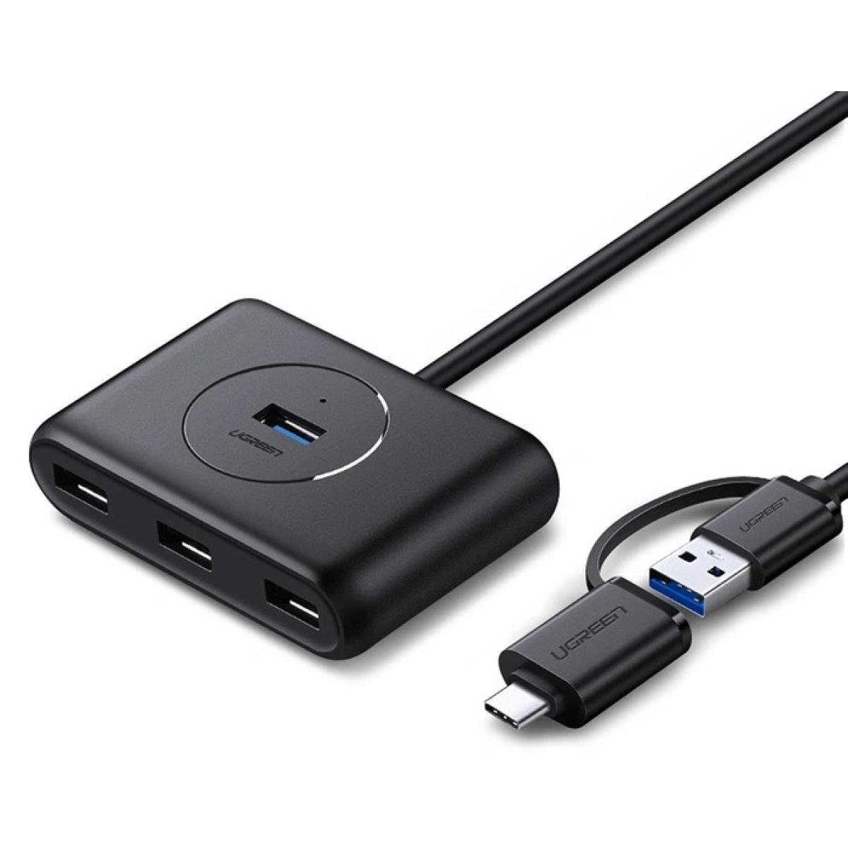 UGREEN,(40850) USB HUB SPLITTER 4 PORTS USB 3.0 WITH USB-A AND USB-C CABLE 1M.