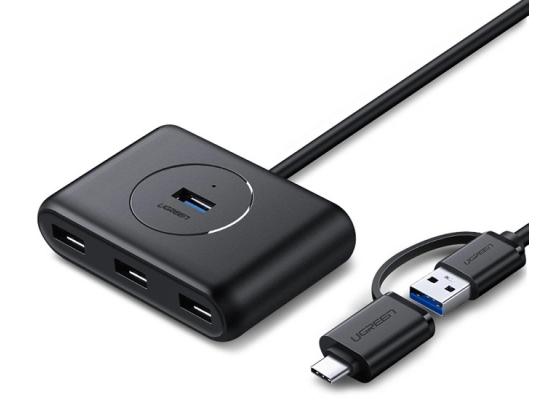 UGREEN,(40850) USB HUB SPLITTER 4 PORTS USB 3.0 WITH USB-A AND USB-C CABLE 1M.