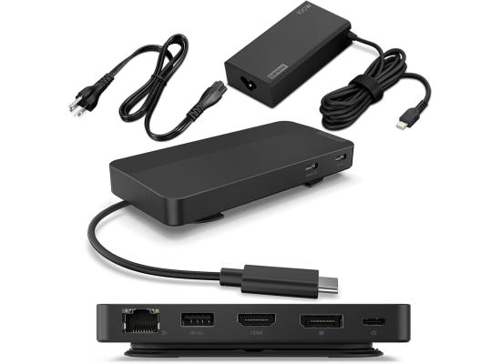 Lenovo USB-C Dual Display Travel Dock w/ 100W Power Adapter - 7 Ports, Integrated USB-C Cable, Universal Compatibility, Dual Displays at 4K - Black