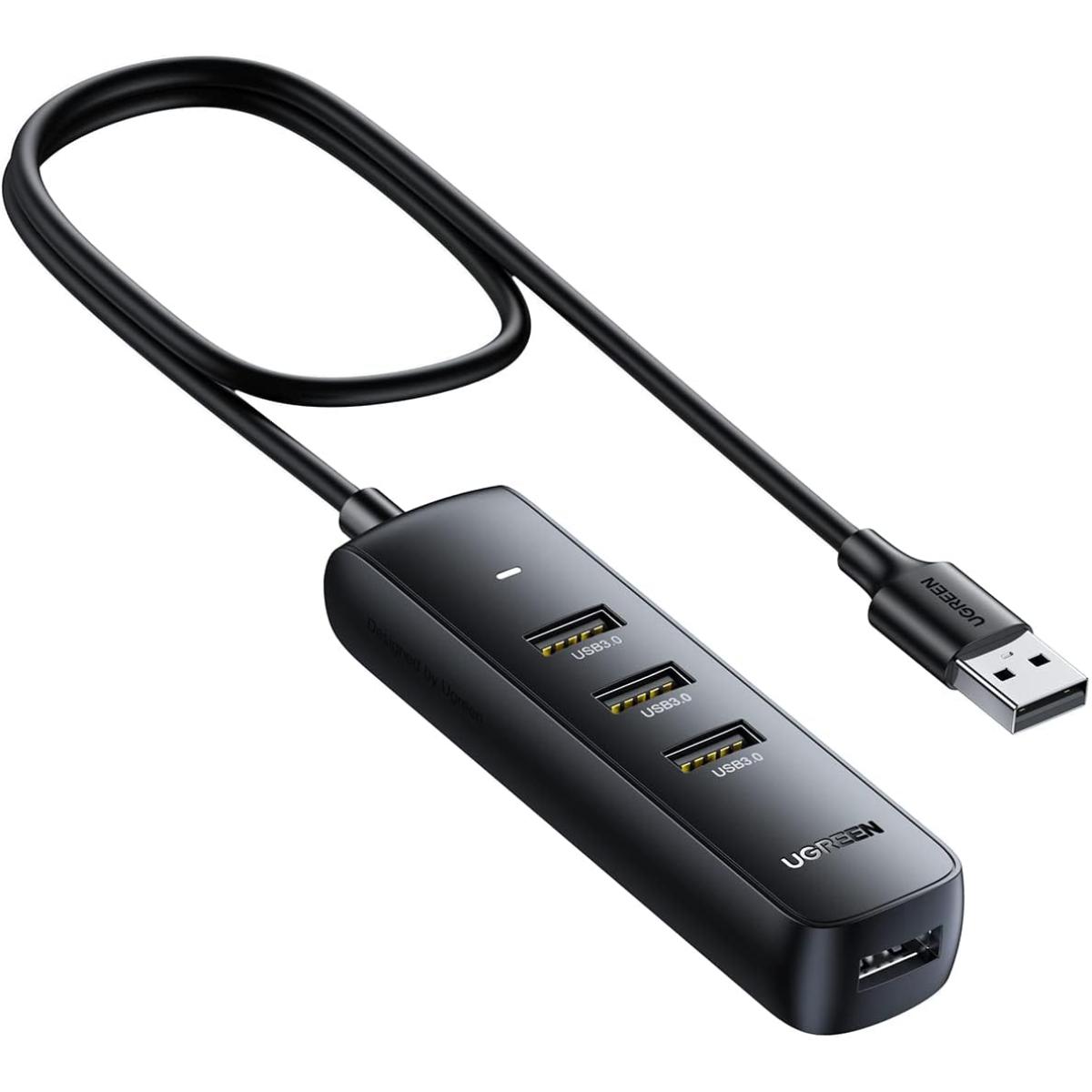 UGREEN USB Hub 3.0, 4 Port USB Extender with 0.25 M Long Cable, 5Gbps High Speed Ultra Slim Hub Compatible with, Laptop, PC, USB Flash Drive, HDD, Keyboard, Mouse.