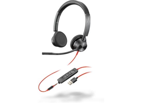 Plantronics - Blackwire 3325 Wired Stereo Headset with Boom Mic (Poly) - Connect to PC/Mac via USB-A or mobile/tablet via 3.5 mm connector - Works with Teams, Zoom & more