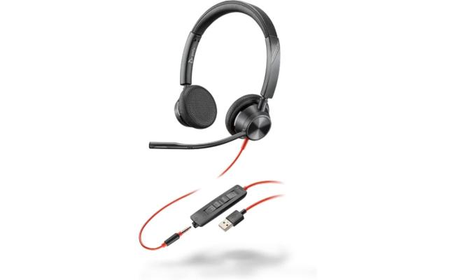 Plantronics - Blackwire 3325 Wired Stereo Headset with Boom Mic (Poly) - Connect to PC/Mac via USB-A or mobile/tablet via 3.5 mm connector - Works with Teams, Zoom & more