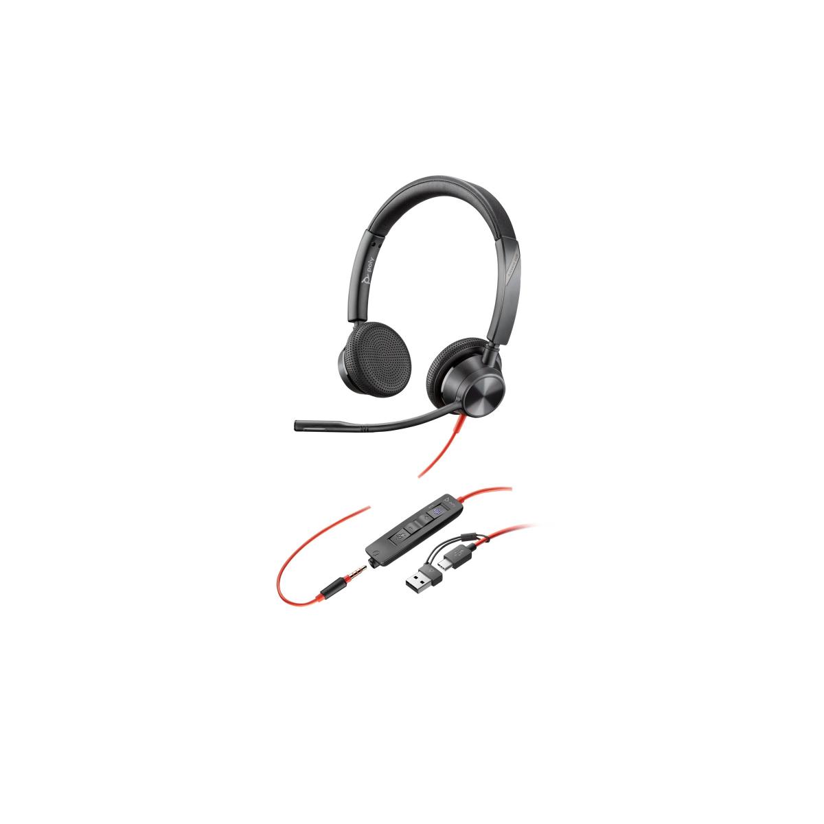 Poly Plantronics - Blackwire 3325 Wired Stereo Headset with Boom Mic (Poly) - Connect to PC/Mac via USB-A or mobile/tablet via 3.5 mm connector - Works with Teams, Zoom & more