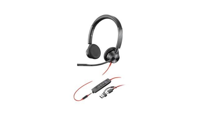 Plantronics - Blackwire 3325 Wired Stereo Headset with Boom Mic (Poly) - Connect to PC/Mac via USB-A or mobile/tablet via 3.5 mm connector - Works with Teams, Zoom & more