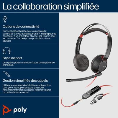 Poly Blackwire 5220 Stereo USB-C Headset + 3.5mm Plug + USB-C/A Adapter (Bulk)
