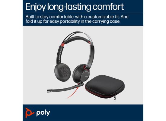 Poly Blackwire 5220 Stereo USB-C Headset, 32mm Driver Size, Omnidirectional Microphone Style, 3.5mm Plug + USB-C & USB-A Adapter Connectivity, Black | 8X231AA
