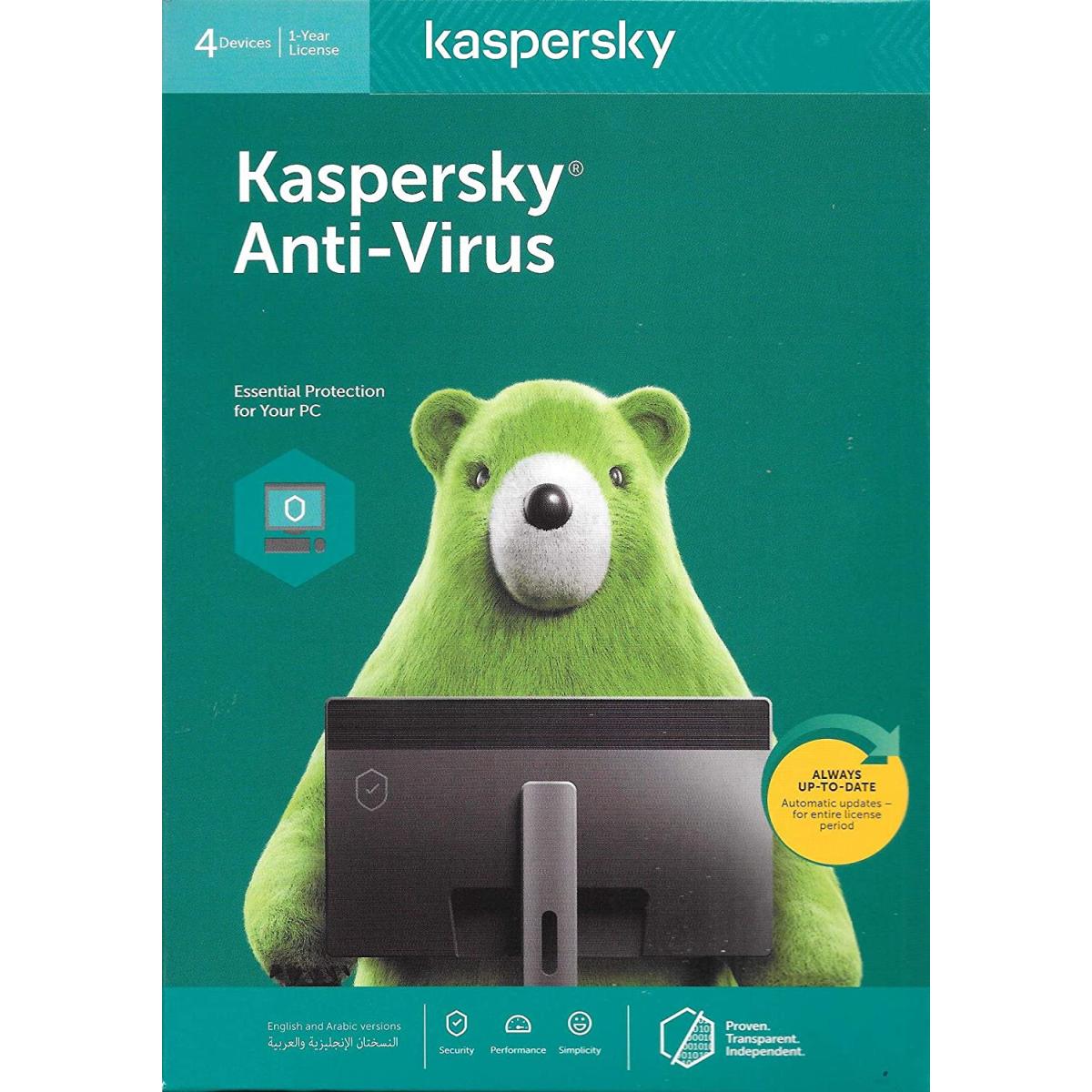 Kaspersky Anti-Virus , 1 Year License For 4 Devices