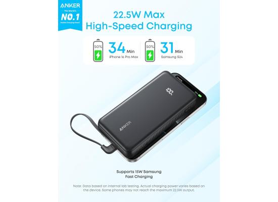 Anker Zolo Power Bank, 20k, 22.5W Max, USB-C In and Out Fast Charging Battery Pack, Slim Travel Essential Phone Power Bank.