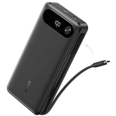 Anker Power Bank, 20,000mAh Travel Essential Portable Charger with Built-in USB-C Cable, 3-Port 87W Max Fast Charging Battery Pack.