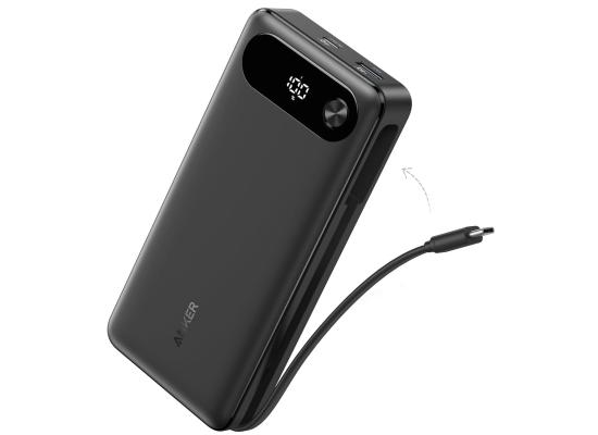 Anker Power Bank, 20,000mAh Travel Essential Portable Charger with Built-in USB-C Cable, 3-Port 87W Max Fast Charging Battery Pack.